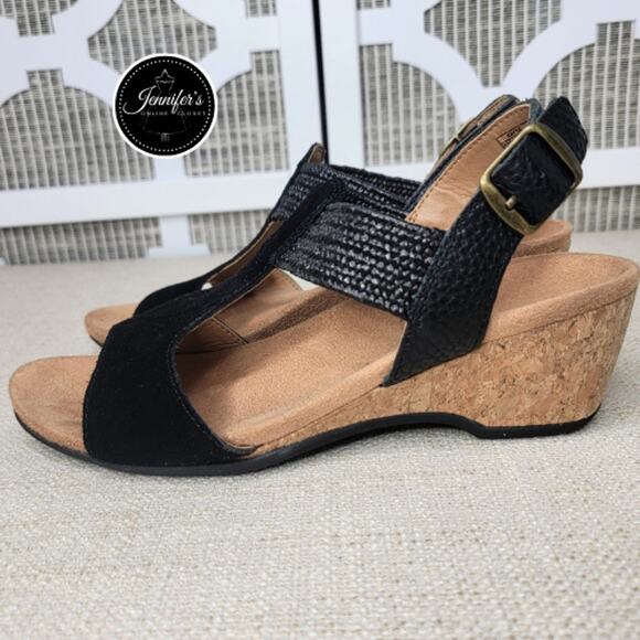 Vionic Women's Black Suede Wedge Sandals Size 7 - Picture 5 of 16